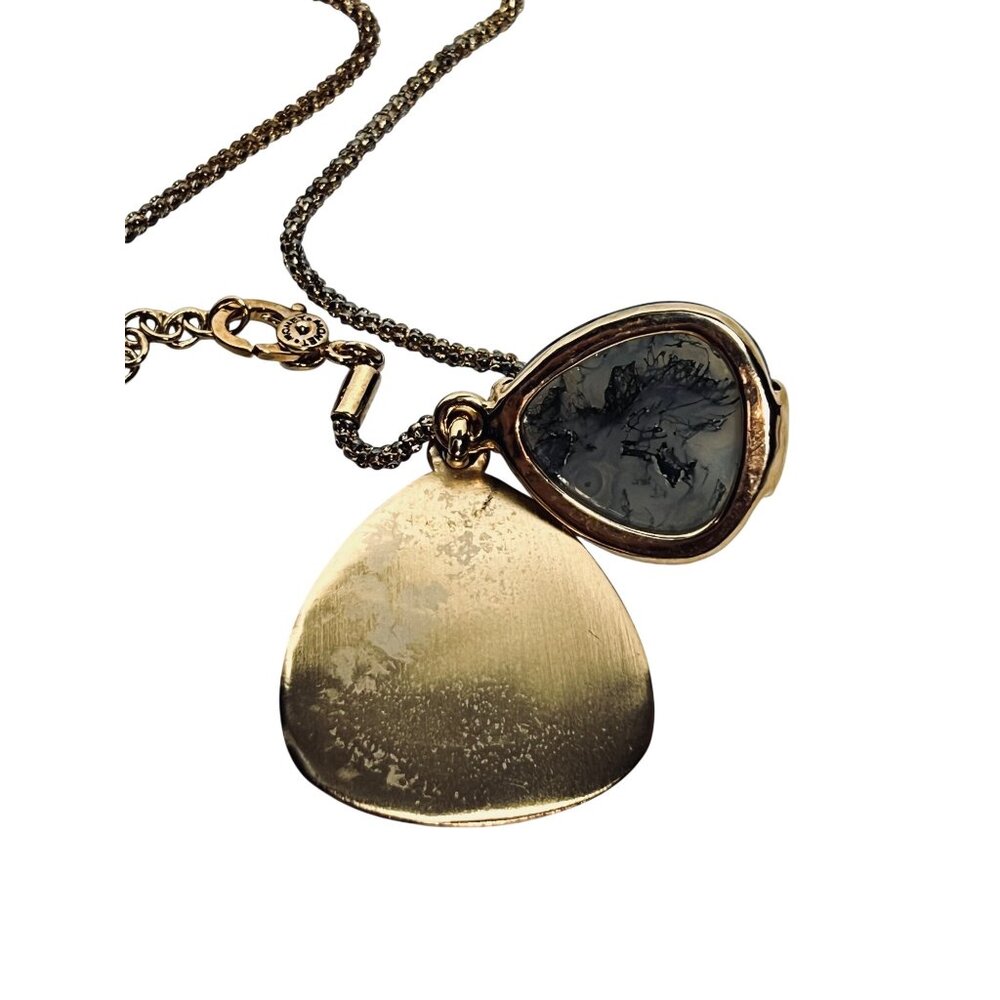 Monet Gold Tone Byzantine Chain Necklace W/ Blue Green Semi Precious Pendant (62 - Picture 6 of 8
